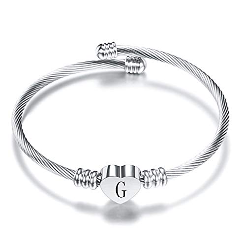 VQYSKO Heart Initials Stainless Steel Bracelet fo Woman Jewelry Gift - color: Silver G
