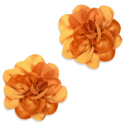 2Pack 6inch Extra Large Satin Brooches Lapel Pins Dainty Elegant Fabric Camellia Rose Flower Brooch Pin for Women Wedding Part Dance Clothes Accessories Jewelry - color: Yellow