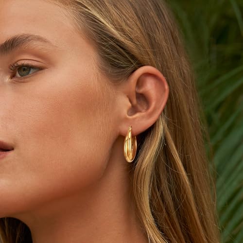 Gold Hoop Earrings for Women 14K Gold Plated Chunky Huggie Hoops Simple Cute Earrings Minimalist Jewelry for Women Gifts - style: Double
