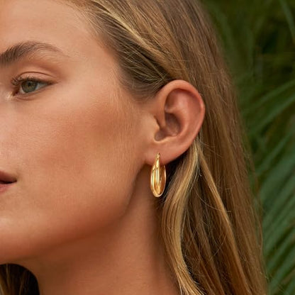 Gold Hoop Earrings for Women 14K Gold Plated Chunky Huggie Hoops Simple Cute Earrings Minimalist Jewelry for Women Gifts - style: Double