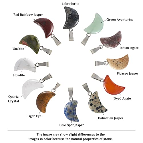48pcs Moon Shape Stone Pendants 12 Styles Mixed Natural Gemstone Charms Healing Crystal Charms for Jewelry Making Necklace Bracelet Earring - color: 1-Mixed Color-Moon-12 Styles