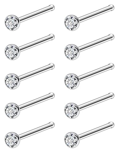ASTM F136 Titanium Nose Rings 18G 20G 22G Jeweled Clear Cubic Zirconia Nose Studs Ring Screw L-Shaped Bone Hypoallergenic Body Piercing Jewelry for Women 1.5mm 2mm 2.5mm 3mm 10PCS - style: Bone:22G(0.6mm)-1.5mm CZ