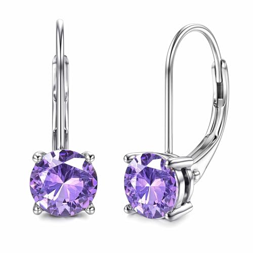 Moissanite Earrings, D Color Sterling Silver Dangle Drop Earrings for Women | 1.0ct-2.0ct D Color Brilliant Round Cut Earring 18K White Gold Plated Sterling Silver Earrings Moissanite Leverback - color: Silver+purple, size: 1.0 ct 1 pair (0.5ct*2)-5mm