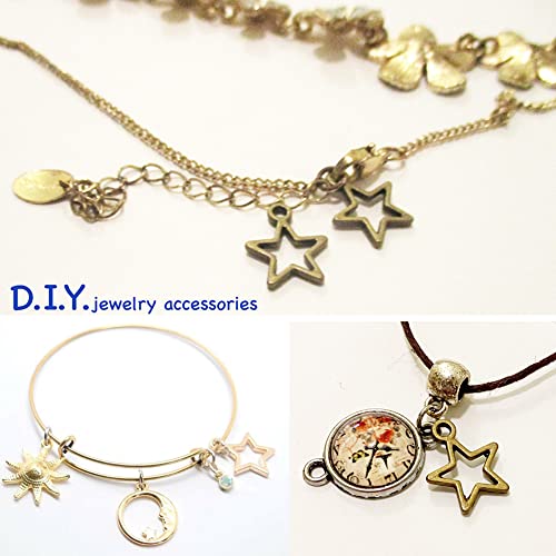 Heather's cf Star Charms for Jewelry Making Silver Tibetan Star Moon Snowflake Pendants Non Tarnish Metal Earring Charm for Bracelets Necklaces Earrings DIY Jewelry Making Supplies - color: Brass Star - 150Pc
