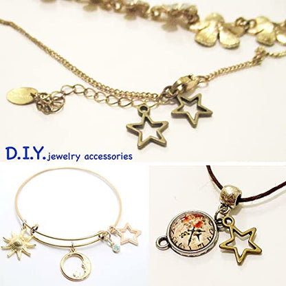 Heather's cf Star Charms for Jewelry Making Silver Tibetan Star Moon Snowflake Pendants Non Tarnish Metal Earring Charm for Bracelets Necklaces Earrings DIY Jewelry Making Supplies - color: Brass Star - 150Pc