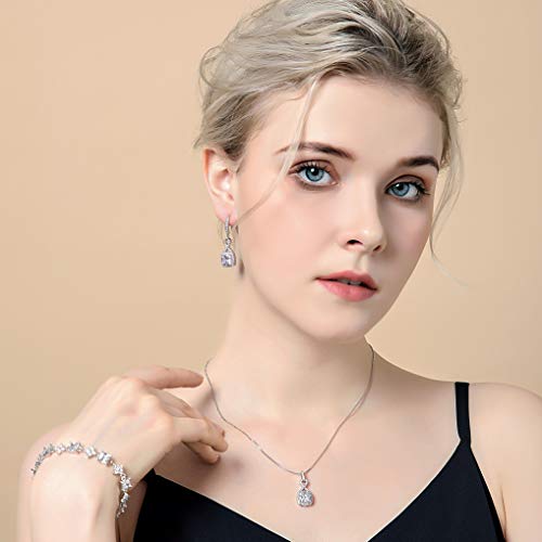 AMYJANE Crystal Jewelry Set for Women - Sterling Silver Square Cubic Zirconia CZ Bridal Pendant Necklace Earrings Set for Wedding Bride Bridesmaids Birthstone Fashion Jewelry Set - color: Clear