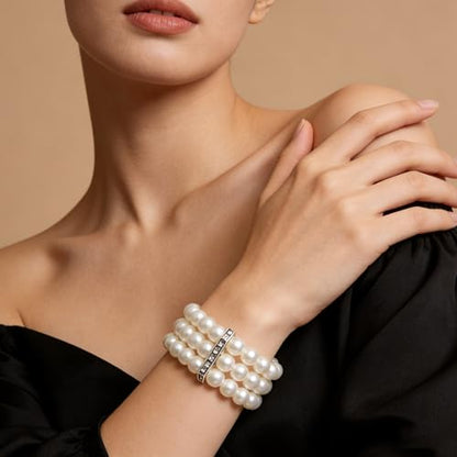 Coolrunner Ladies Faux Pearls Accent Off White Stretch Wrist Bracelet Jewelry (Pearl style3) - style: Style 1