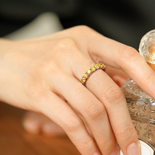 3.5mm Stackable Rings S925 Sterling Silver Created Birthstone & Cubic Zirconia Ring for Women Wedding Bands Anniversary Birthday Jewelry Size 6 to 10(with Box) - color: 11-Created Citrine-Nov
