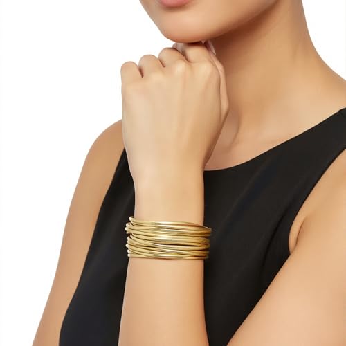 Edoneery Leather Wrap Bracelets for Women, Boho Layered Cuff Bangle | Gold circle, Multi-layer Leather Cuff, Daily wear, Stackable Bangle, Easy on-off, Western Jewelry Gifts for Women - color: Gold-6