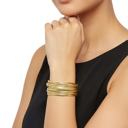Edoneery Leather Wrap Bracelets for Women, Boho Layered Cuff Bangle | Gold circle, Multi-layer Leather Cuff, Daily wear, Stackable Bangle, Easy on-off, Western Jewelry Gifts for Women - color: Gold-6