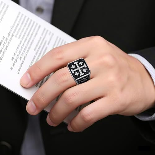Jerusalem Cross Ring for Men, Templar Crusader Stainless Steel Signet 7-15 | Christian rings for men, meaningful gift, faith-inspired design, vintage style, Catholic ring, bold statement look