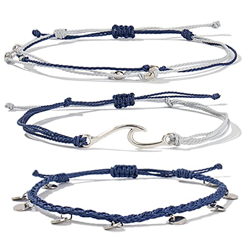 Waterproof String Anklets Cute Beaded Ankle Bracelets Beach Wave Anklet Stainless Steel Coin Boho Ankle Jewelry for Women - color: Navy Blue