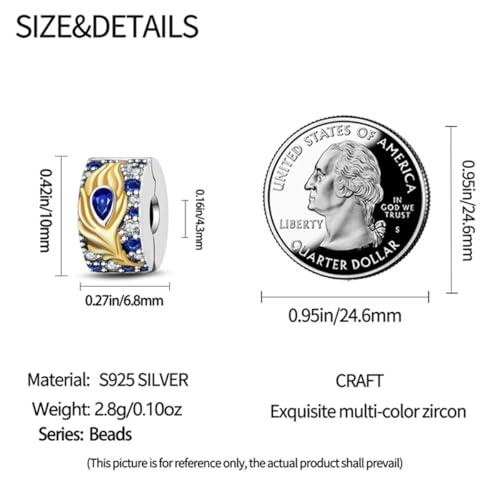 925 Sterling Silver Stopper Clip Charms for Bracelet Necklace Spacer Beads with 5A Cubic Zirconia Mother's Day Christmas DIY Gift for Women(2PCS) - style: Golden Feather