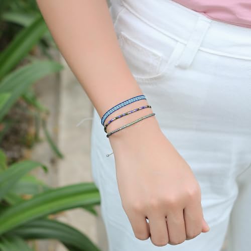 KELITCH Women Friendship Bracelet Seed Beads Miyuki Thin Strand Bracelets Adjustable Boho Jewelry - color: Green 88C