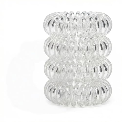 4pcs Spiral Hair Ties for Women – Hair Ties No Damage, Ponytail Holders for Thick and Thin Hair – Creaseless and Dent-Free Coil, Phone Cord Style Transparent| Ideal Gifts for Women