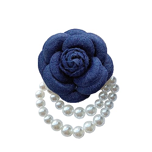 Wool Camellia Flower Pearl Tassel Brooches Pins Delicate Flowers Brooch Classic for Wedding Party Dance Banquet for Women Dainty Elegant Lapel Pins Dress Suit Accessories - color: Blue