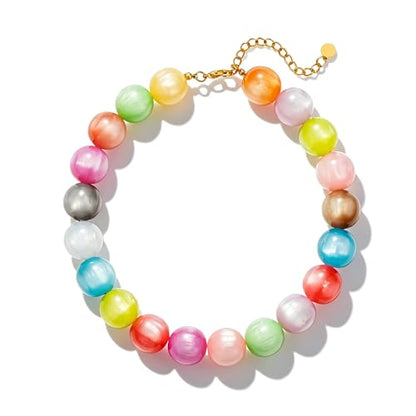 Beaded Necklace for Women Boho Chunky Large Round Beaded Statement Choker Trendy Adjustable Resin Necklaces Summer Beach Jewelry Gifts - color: Colorful
