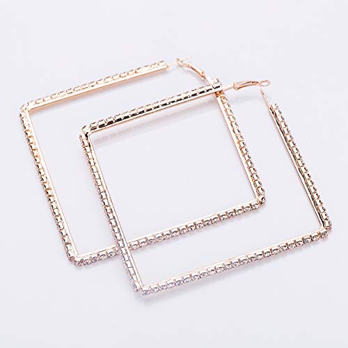 Wekicici Large Rhinestone Hypoallergenic Hoop Earrings Exaggerate Big Crystal DiamondHoop Earrings Earrings for Women Fashion Wedding Accessories(Gold) - color: gold