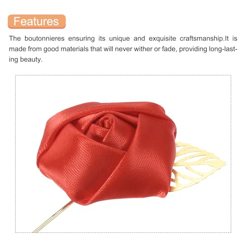 MECCANIXITY Groom Boutonnieres Rose Boutonnieres Pins for Wedding - color: Bright Red