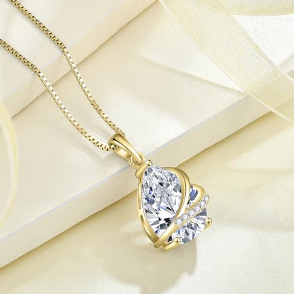 Birthstone Pendant Necklace 925 Sterling Silver Teardrop Jewelry for Women - color: Golden Yellow