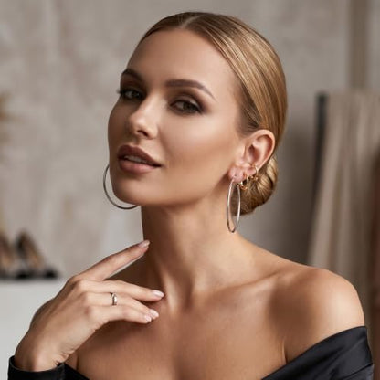 5 Pairs Clip On Hoop Earrings for Women, Silver Gold Clip on Earrings Stainless Steel No Piercing Fake Hoop Earring for Non-Pierced Ears 15mm 30mm 50mm