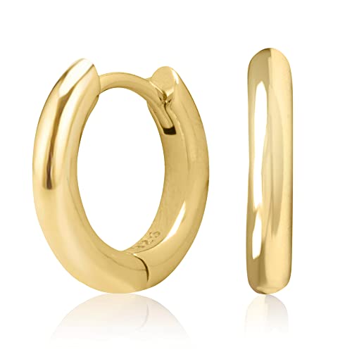 14K Gold Plated Sterling Silver Enamel Color Huggie Hoop Earrings for Women – Wide Range of Vibrant Color Options Available - color: Gold