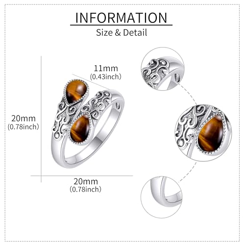 Ring for Women Sterling Silver Adjustable Band Open Rings Jewelry Gifts for Girls - style: Tiger Eye