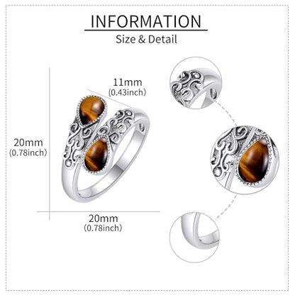 Ring for Women Sterling Silver Adjustable Band Open Rings Jewelry Gifts for Girls - style: Tiger Eye
