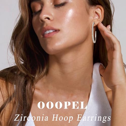 925 Sterling Silver Earrings Large Rhinestone Hoop Earrings Big Cubic Zirconia Hoop Earrings Thin Rhinestones Round Hoop Earrings for Women 20/30/40/50/60/70mm Sparkly Hoops With Crystals for Womens - color: 50mm-Silver