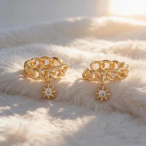 Bemoly Ear Cuff Earrings for Women 14K Gold Plated Cubic Zirconia Dangle Huggie Ear Cuffs Non Piercing | Clip On Cartilage - style: K-Star-Pair