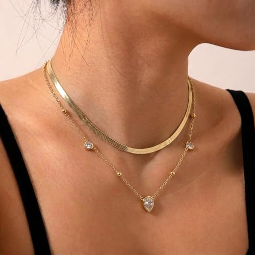 Coolkin 3 PCS Women Gifts Layered Gold Necklace for Women,14K Gold Plated Dainty CZ Pendant Layering Gold Necklaces Set Chain Choker Cubic Zirconia Necklace Trendy Jewelry Gifts - style: Circular CZ