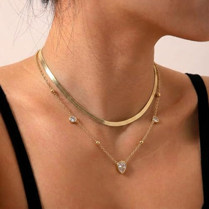 Coolkin 3 PCS Women Gifts Layered Gold Necklace for Women,14K Gold Plated Dainty CZ Pendant Layering Gold Necklaces Set Chain Choker Cubic Zirconia Necklace Trendy Jewelry Gifts - style: Circular CZ