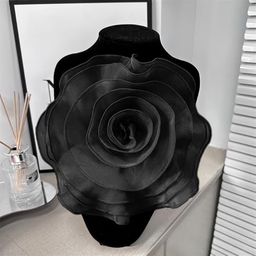 10inch Extra Large Flower Brooch Pin for Women Fashion Dainty Organza Satin Fabric Big Camellia Brooches Lapel Pins Wedding Dance Party Dress Accessories Exaggerated Jewelry Gift - color: 10 inch Black