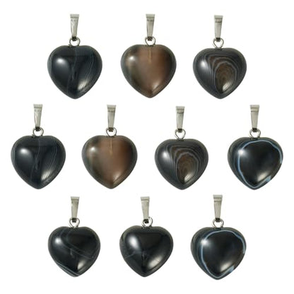 10Pcs Heart Stone Charm Pendants Natural Obsidian Gemstone Pendants with Platinum Brass Loops for DIY Necklace Keychains Earring Crafts Supplies - color: Obsidian