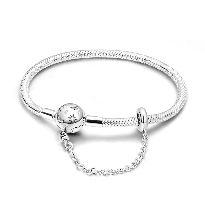 KUNSIR 925 Sterling Silver Snake Chain Bracelet with Safety Chain Charm Bracelets for Women Teen - style: KJB023