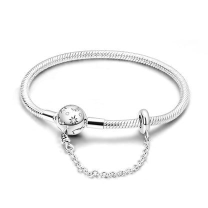 KUNSIR 925 Sterling Silver Snake Chain Bracelet with Safety Chain Charm Bracelets for Women Teen - style: KJB023