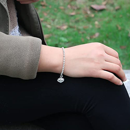 H&Beautimer 925 Sterling Silver 4-10MM Ball Chain Bracelet For Women's - Italian Handmade Bead Chain Bracelet 5''5.7''6.3''6.7''7.5''8''8.3''8.5''9 Inch Rose Gold Party Jewelry - color: 4MM Silver-Heart Pendant, size: 5.7 inches