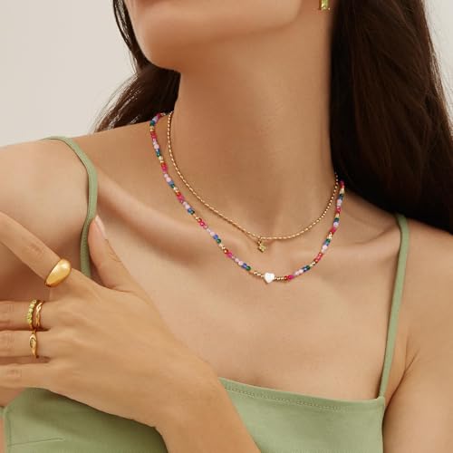 KissYan Beaded Choker Necklace for Women, Colorful Natural Gemstones Pearl Choker 14K Gold Plated Pendant Healing Crystal Necklace Handmade Stone Jewelry Gift | 14K Gold Plated Pendant Necklaces, Natural Gemstones Pearl Choker, Healing Crystal Chain, Hand