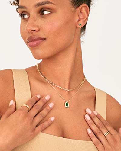 PAVOI 14K Gold Plated Layered Necklaces for Women | Gemstone Pendant Figaro Chain Necklace | Carnelian, Green Aventurine, Malachite Layering Necklace - color: Yellow Gold, style: Malachite