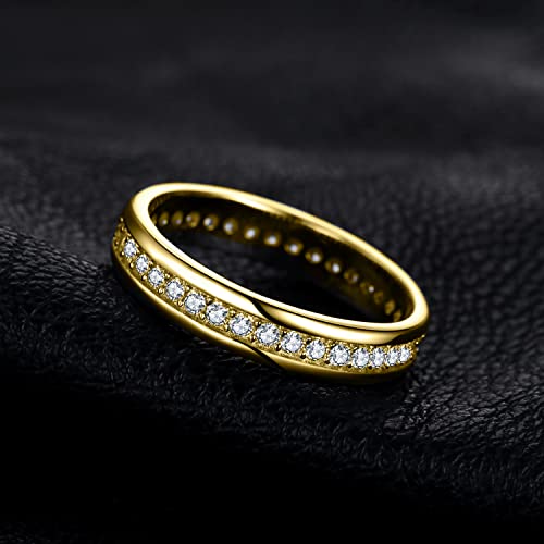JewelryPalace Cubic Zirconia Eternity Wedding Bands For Women, 14K Yellow Rose Gold Plated 925 Sterling Silver Anniversary Promise Rings for Her, CZ Simulated Diamond Wedding Ring Jewelry Channel Set - color: 2-Yellow Gold Plated