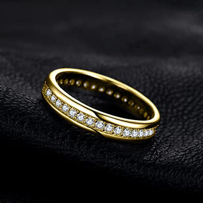 JewelryPalace Cubic Zirconia Eternity Wedding Bands For Women, 14K Yellow Rose Gold Plated 925 Sterling Silver Anniversary Promise Rings for Her, CZ Simulated Diamond Wedding Ring Jewelry Channel Set - color: 2-Yellow Gold Plated