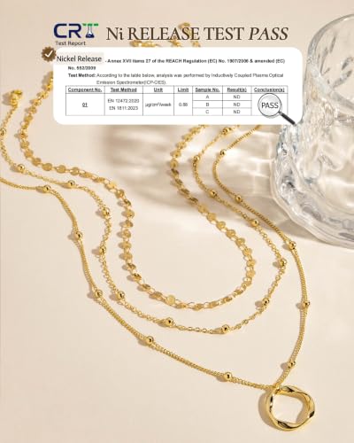 3 Pcs 14K Gold Plated Layered Gold Necklaces Stack for Women Pendant Set | Stackable Layering Design,Lightweight Fit,Tarnish-Resistant Finish,Adjustable Size,Less Tangling,Pretty Gift Jewelry - color: Gold Circle
