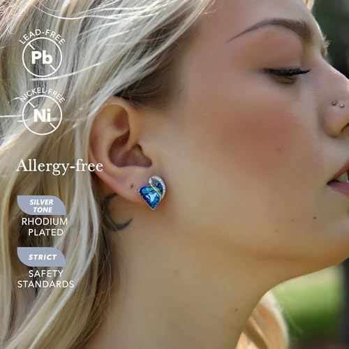 Infinity Love Heart Stud Earrings for Women, Birthstone and Healing Stone, Gifts for Mom, Wife, and Her, Silver Plated - color: 09a-September-Bermuda Sapphire Blue