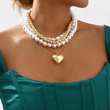 Gold Stack Necklace Chunky Necklaces for Women Trendy Coin Pendant Long Necklaces Western Jewelry for Women Cowgirl Cowboy Chic Country Outfit Boho Accessories Birthday Jewelry Gifts - color: G Gold Heart Necklace