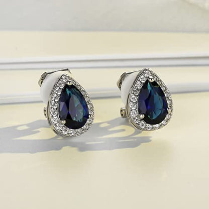 SELOVO Clip On earrings for Women Teardrop Cubic Zirconia Clip Earrings Stud - color: Blue