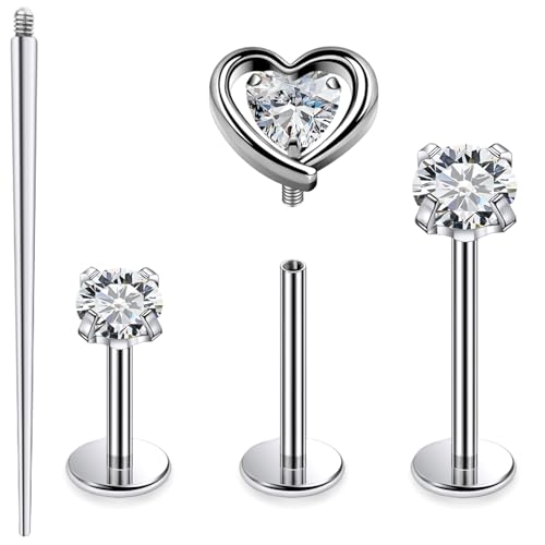 20G 18G 16G Astm F136 Titanium Internal Thread Flat Back Earrings Nose Studs Tragus Forward Helix Conch Cartilage Lobe Earring Stud Medusa Labret Monroe Lip Ring Piercing Jewelry For Women Men - color: Silver, size: 16G-6MM/7MM/8MM Bar-Style 2