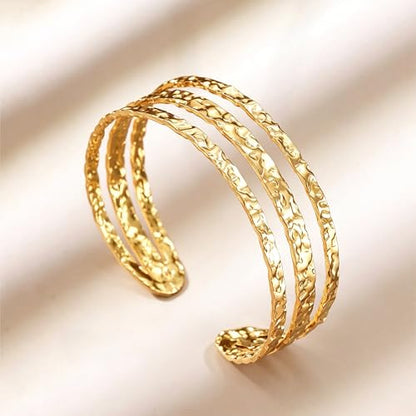 Chunky Gold Bangle Bracelets for Women Statement Bracelet for Dainty Charm Women Jewelry - color: Gold Hammered Bracelet