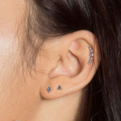 Lantine 16g CZ Crawler Flat Back Stud Earrings Set G23 Titanium Cartilage Tragus Daith Helix Piercing Jewelry 20g Flat Screw 2nd 3rd Lobe FlatBack Earrings - color: Ball, size: 16g 10mm