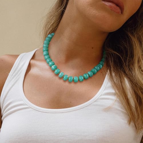 Beaded necklace for Women Boho Bead Gemstone Chunky Necklace Big Bead Necklace Fashion Trendy Summer Necklaces Jewelry Gifts - color: Mint-Green Beaded