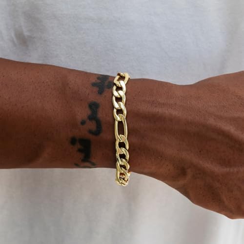 14K Gold Figaro Bracelet for Men Women 6mm/8mm, Non-Tarnish Lobster Clasp | Diamond-Cut Figaro Link Bracelet, 7.5/8/8.5in Gold Chain, Hypoallergenic, Trendy Dainty Jewelry Gift - size: 8mm Figaro Bracelet
